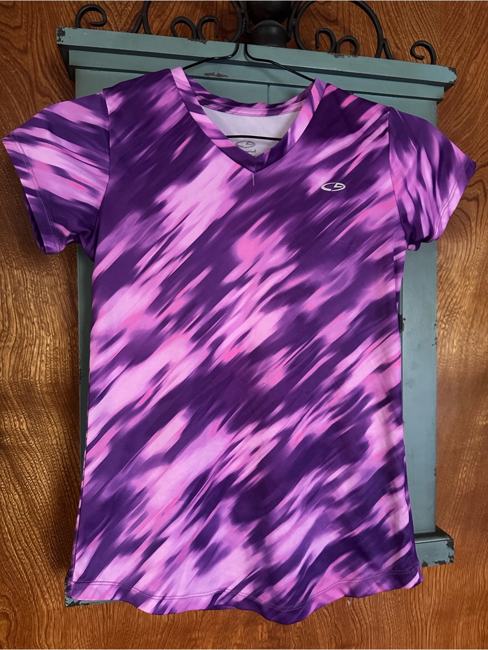 Champion Purple and Pink V-Neck Athletic Tee